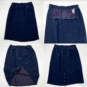Vintage 90s SK & Company Dress Navy Blue 100% Silk Skirt Size 12 29"